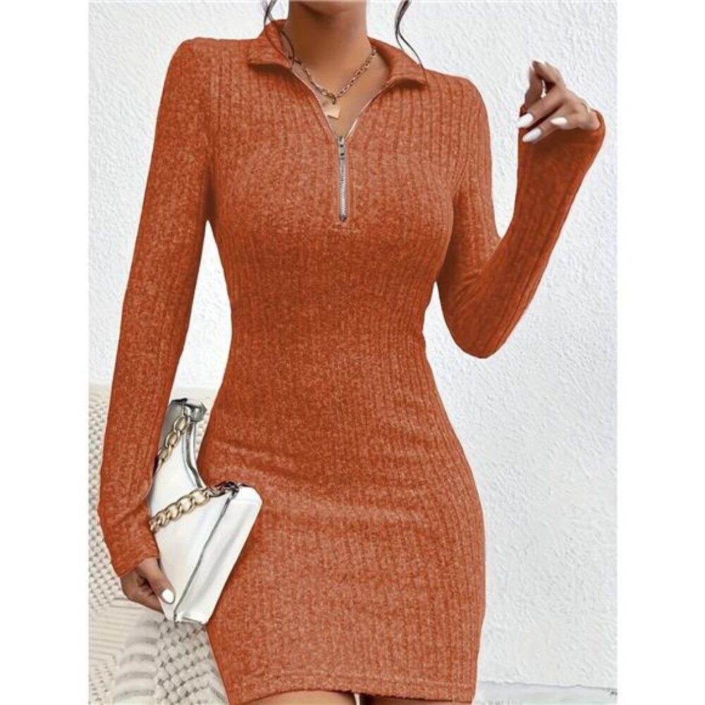 Ribbed Knit Bodycon Mini Dress with Zipper